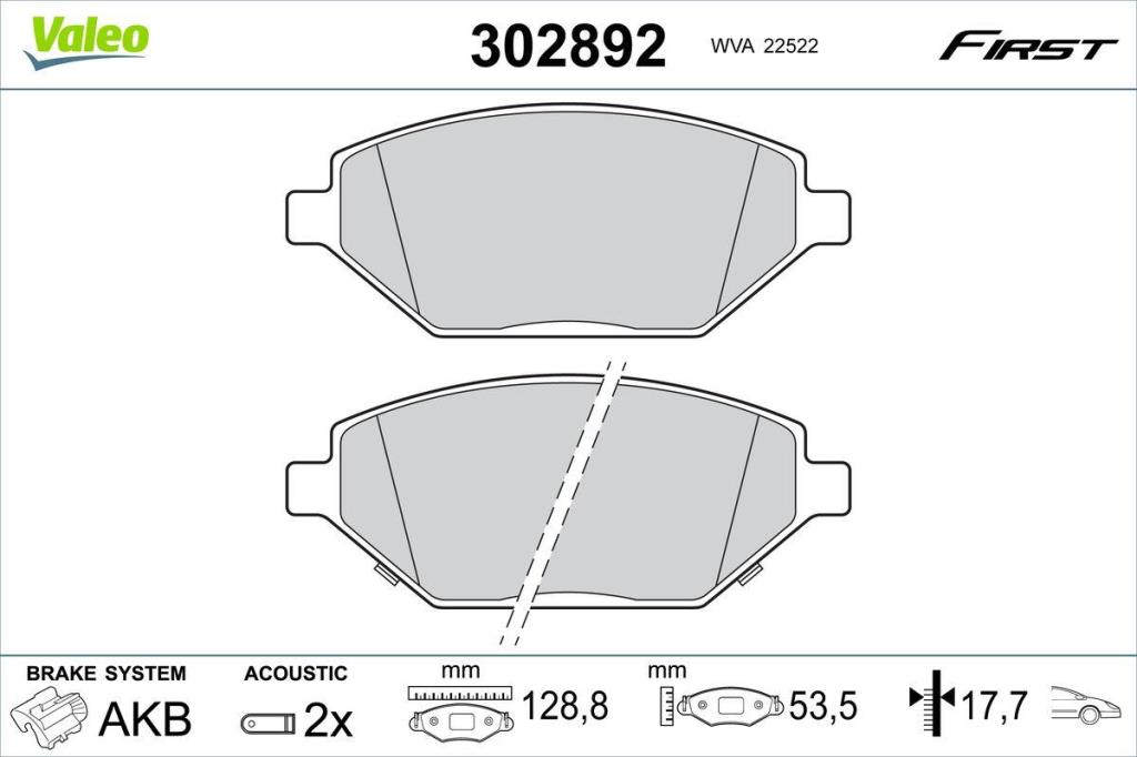 Jeu de 4 plaquettes de frein VALEO ref. 302892